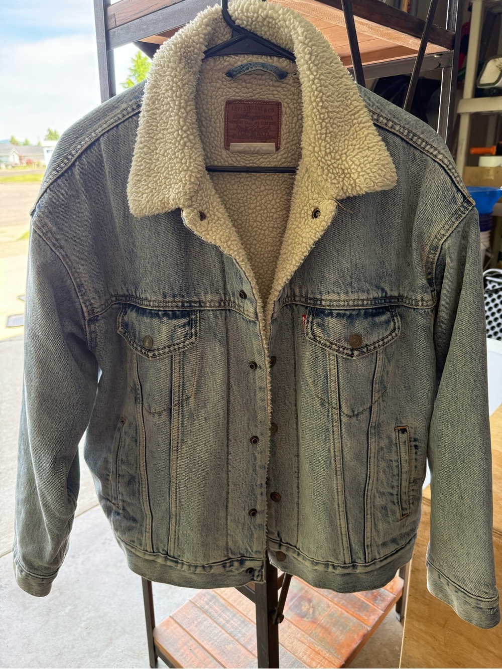 Levi's Cream Sherpa-Lined Jacket with Brown Leather Patch
